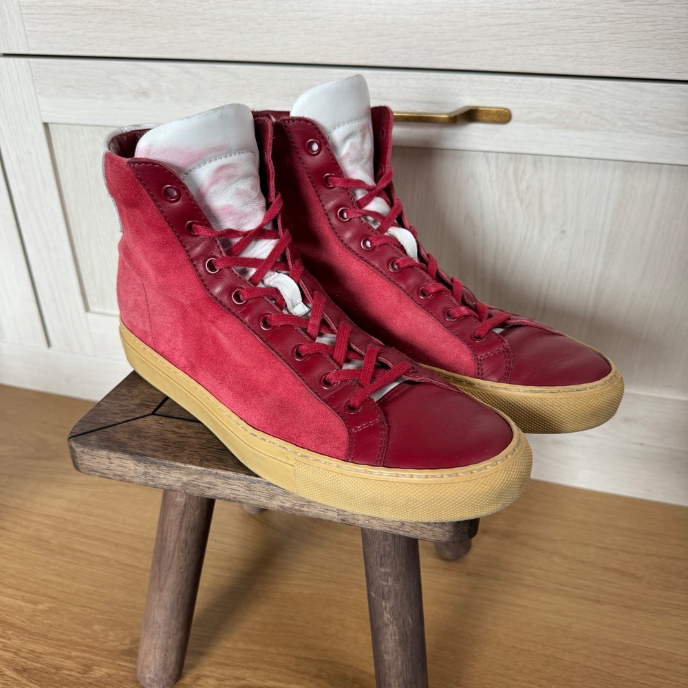 Common Projects Red and White High-Top Sneakers